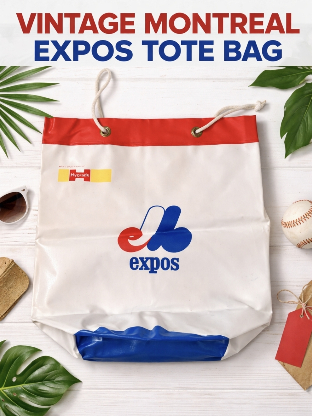 Expos Baseball Vintage Logo Drawstring Tote Bag-White Red  Blue Rare Collectible